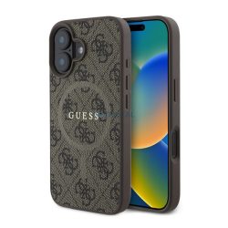   HUSĂ! - GUESS 4G RING CLASSIC LOGO silicon protector de telefon (rezistent la șocuri, spate textil, MagSafe) BARNA Apple iPhone 16 Plus
