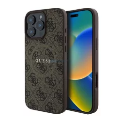   HUSĂ! - GUESS 4G RING CLASSIC LOGO silicon protector de telefon (rezistent la șocuri, spate textil, MagSafe) BARNA Apple iPhone 16 Pro