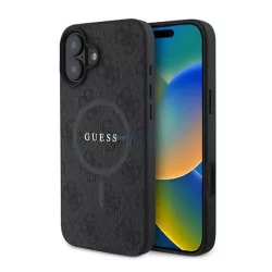   HUSĂ! - GUESS 4G RING CLASSIC LOGO silicon protector de telefon (rezistent la șocuri, spate textil, MagSafe) BLACK Apple iPhone 16