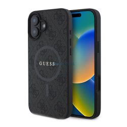   HUSĂ! - GUESS 4G RING CLASSIC LOGO silicon protector de telefon (rezistent la șocuri, spate textil, MagSafe) BLACK Apple iPhone 16 Plus