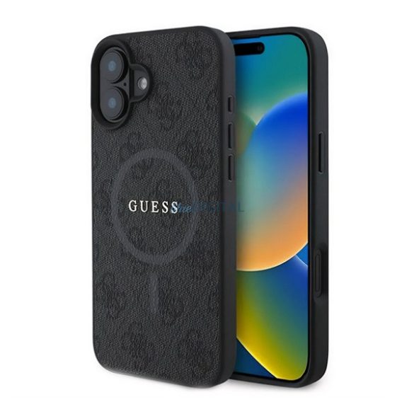 GUESS 4G RING CLASSIC LOGO silicon protector de telefon (rezistent la șocuri, spate textil, MagSafe) BLACK Apple iPhone 16 Plus