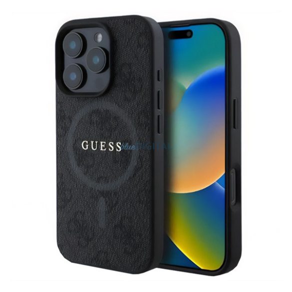GUESS 4G RING CLASSIC LOGO silicon protector de telefon (rezistent la șocuri, spate textil, MagSafe) BLACK Apple iPhone 16 Pro Max