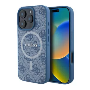 HUSĂ! - GUESS 4G RING CLASSIC LOGO silicon protector de telefon (rezistent la șocuri, spate textil, MagSafe) BRIGHT BLUE Apple iPhone 16 Pro
