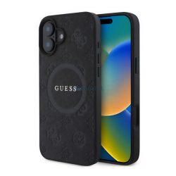   HUSĂ! - GUESS SAFFIANO PEONY CLASSIC LOGO silicon protector de telefon (rezistent la șocuri, efect din piele spate, MagSafe) BLACK Apple iPhone 16 Plus