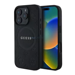   HUSĂ! - GUESS SAFFIANO PEONY CLASSIC LOGO silicon protector de telefon (rezistent la șocuri, efect din piele spate, MagSafe) BLACK Apple iPhone 16 Pro Max