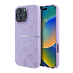   HUSĂ! - GUESS SAFFIANO PEONY CLASSIC LOGO silicon protector de telefon (rezistent la șocuri, spate din piele, MagSafe) LILA Apple iPhone 16 Pro Max