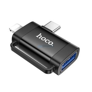 HOCO UA31F adaptor 2in1 (mufă USB - Type-C/lightning, OTG, transfer de date și încărcare) NEGRU