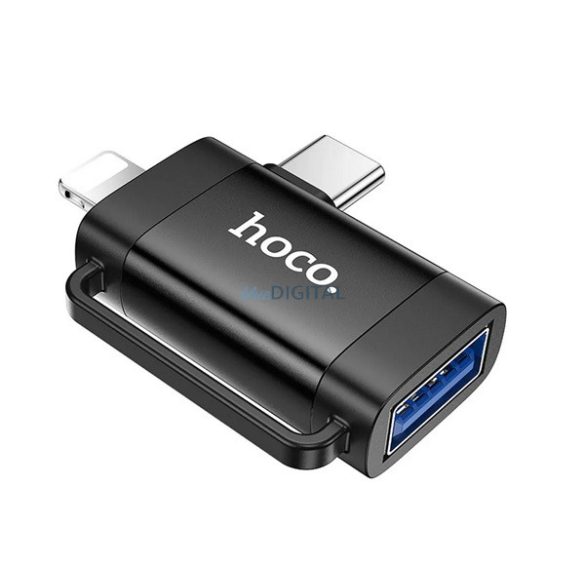 HOCO UA31F adaptor 2in1 (mufă USB - Type-C/lightning, OTG, transfer de date și încărcare) NEGRU