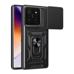   HUSĂ! - Defender silicon protector de telefon (rezistent la șocuri, inel de prindere, protector de cameră) BLACK Xiaomi 14T Pro 5G