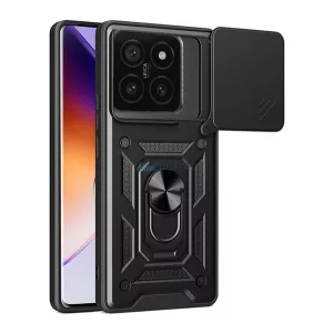 HUSĂ! - Defender silicon protector de telefon (rezistent la șocuri, inel de prindere, protector de cameră) BLACK Xiaomi 14T Pro 5G