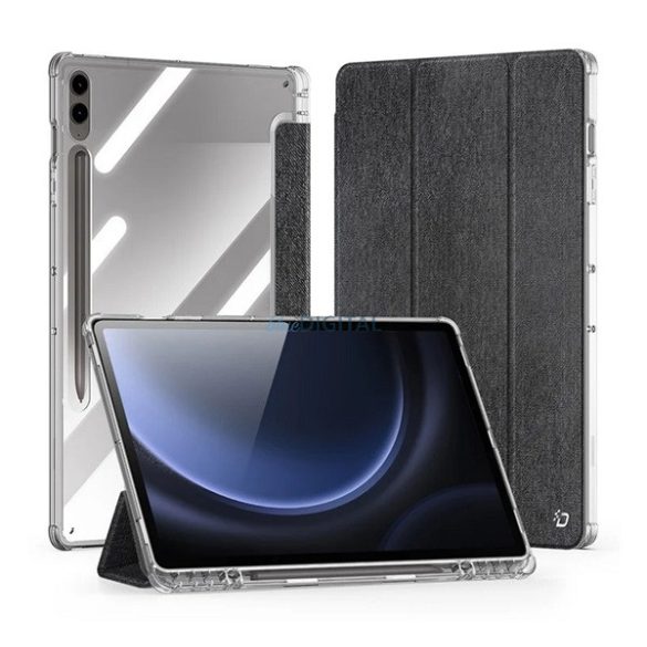 DUX DUCIS UNID husă în picioare, efect textil (active FLIP, deschidere laterală, TRIFOLD, suport pentru birou, suport pentru creioane) NEGRU Samsung Galaxy Tab S9 Plus LTE (SM-X816), Galaxy Tab S9 Plus WIFI (SM-X810), Ga