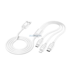   HOCO X74 cablu de încărcare 3in1 (USB - fulger/microUSB/Type-C, 2A, 100cm) ALB
