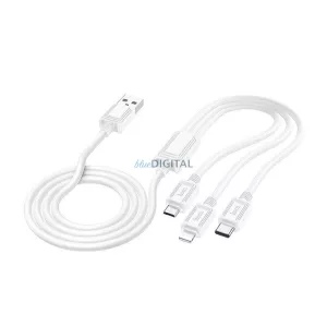 HOCO X74 cablu de încărcare 3in1 (USB - fulger/microUSB/Type-C, 2A, 100cm) ALB