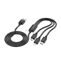   HOCO X74 cablu de încărcare 3in1 (USB - fulger/microUSB/Type-C, 2A, 100cm) NEGRU