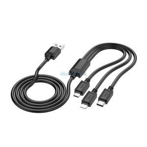HOCO X74 cablu de încărcare 3in1 (USB - fulger/microUSB/Type-C, 2A, 100cm) NEGRU