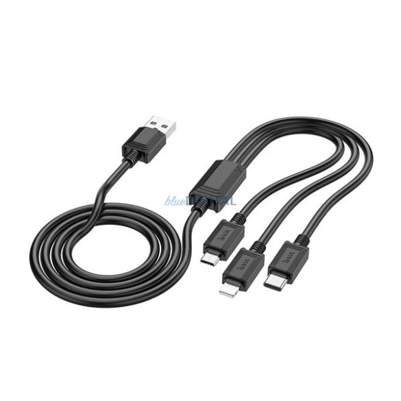 HOCO X74 cablu de încărcare 3in1 (USB - fulger/microUSB/Type-C, 2A, 100cm) NEGRU