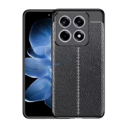   HUSĂ! - Silicon protector de telefon (rezistent la impact, efect de piele, model de cusătură) BLACK Xiaomi 14T 5G