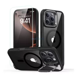   HUSĂ! - ESR CLASSIC HYBRID silicon protector de telefon (rezistent la șocuri, colț bumper, kickstand, MagSafe + ecran protector de sticlă) BLACK Apple iPhone 16 Pro 5G