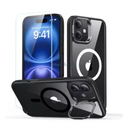   HUSĂ! - ESR CLASSIC HYBRID silicon protector de telefon (rezistent la șocuri, bubble heel, anti-reflexie, MagSafe + ecran protector de sticlă) BLACK Apple iPhone 16 5G