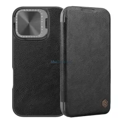   HUSĂ! - NILLKIN QIN PROP caz în picioare, efect de piele (FLIP, deschidere laterală, buzunar pentru carduri, protector de cameră, kickstand) BLACK Apple iPhone 16 5G