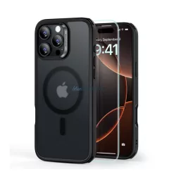   HUSĂ! - ESR HYBRID HALOLOCK silicon telefon protector (rezistent la impact, bubble heel, MagSafe, mat + ecran protector de sticlă) BLACK Apple iPhone 16 Pro 5G