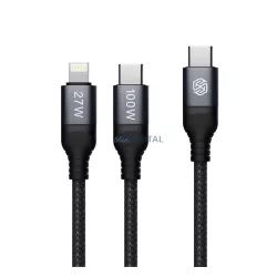   NILLKIN DUALPOWER cablu de date 2in1 (Tip-C - fulger / Tip-C, 100W, încărcător rapid PD 3.0, 100cm, șiret) NEGRU