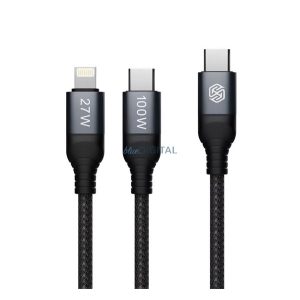 NILLKIN DUALPOWER cablu de date 2in1 (Tip-C - fulger / Tip-C, 100W, încărcător rapid PD 3.0, 100cm, șiret) NEGRU