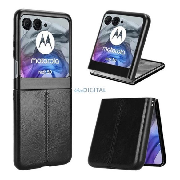 Silicon protector de telefon (rezistent la impact, efect de piele, model de cusături) BLACK Motorola Razr 50 5G