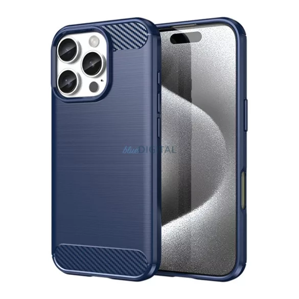 HUSĂ! - Silicon protector de telefon (rezistent la impact, bubble heel, periat, model de carbon) CUTTING BLUE Apple iPhone 16 Pro 5G