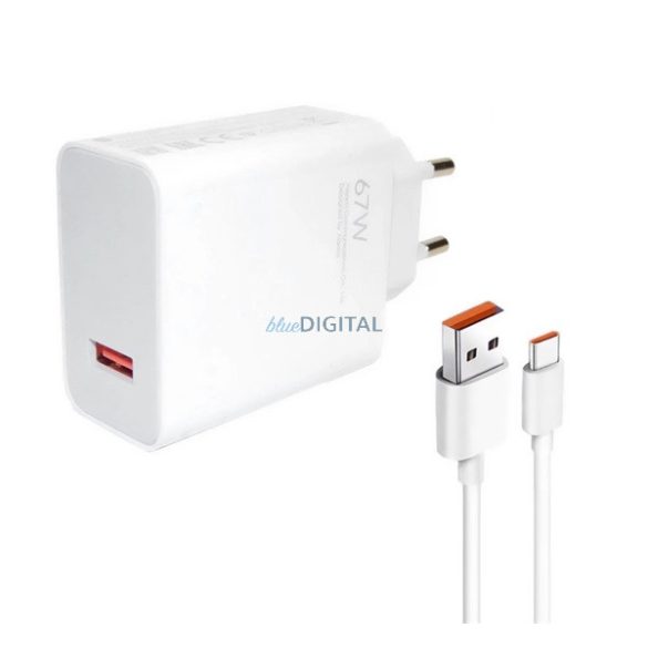 Încărcător XIAOMI priză USB (67W, încărcător rapid + cablu tip C) ALB