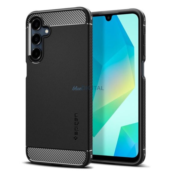 SPIGEN RUGGED ARMOR silicon telefon protector (rezistent la șocuri, bubble heel, model de carbon) BLACK Samsung Galaxy A16 5G (SM-A166), Galaxy A16 4G (SM-A165)