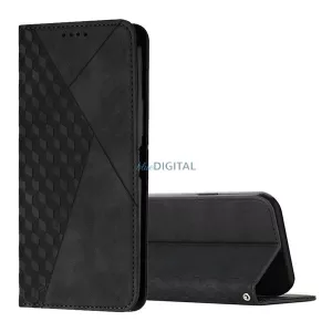 HUSĂ! - Carcasă Standing, efect piele (FLIP, deschidere laterală, desktop, diamant 3D, premium) BLACK Motorola Moto G35 5G