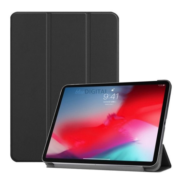 Husă permanentă, efect piele (FLIP activ, deschidere laterală, TRIFOLD, desktop) BLACK Apple IPAD Air 2020 (Air 4), IPAD Air 11 (2024), IPAD Air 2022