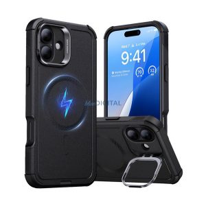 HUSĂ! - ESR CYBER TOUGH HALOLOCK silicon telefon protector (rezistent la șocuri, bara de protecție, capota, MagSafe) BLACK Apple iPhone 16 Plus