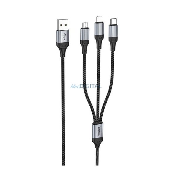 HOCO X102 cablu de date 3in1 (USB - fulger/microUSB/Type-C, 2.4A, 100cm, șiret) NEGRU