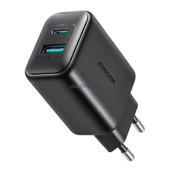 Încărcător de rețea JOYROOM USB + priză Type-C (25W, încărcător rapid PD 3.0) NEGRU