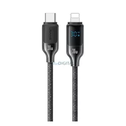   Cablu de date USAMS HX (Tip-C - Lightning, 30W, încărcător rapid PD, 120cm, șiret, afișaj LED) NEGRU