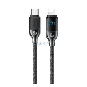 Cablu de date USAMS HX (Tip-C - Lightning, 30W, încărcător rapid PD, 120cm, șiret, afișaj LED) NEGRU
