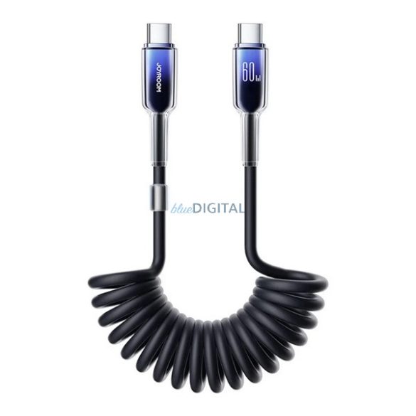 JOYROOM CRYSTAL-CLEAR cablu de date (Tip-C - Tip-C, 60W, 2A, încărcător rapid PD, 150cm, cablu spiralat) NEGRU