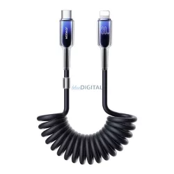   JOYROOM CRYSTAL CLEAR cablu de date (Tip-C - fulger, 30W, 2A, încărcător rapid PD, 150cm, cablu spiralat) NEGRU
