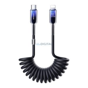 JOYROOM CRYSTAL CLEAR cablu de date (Tip-C - fulger, 30W, 2A, încărcător rapid PD, 150cm, cablu spiralat) NEGRU