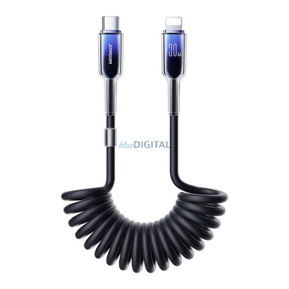 JOYROOM CRYSTAL CLEAR cablu de date (Tip-C - fulger, 30W, 2A, încărcător rapid PD, 150cm, cablu spiralat) NEGRU