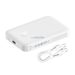 Încărcător de urgență BASEUS MAGNETIC MINI cu mufă Type-C (6000mAh, 20W, încărcător rapid PD, wireless, MagSafe + cablu Type-C) ALB