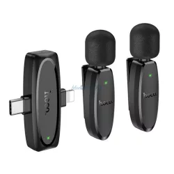   HOCO L15 2pcs microfon bluetooth (Type-C/Lightning, LAVALIER clip-on) NEGRU