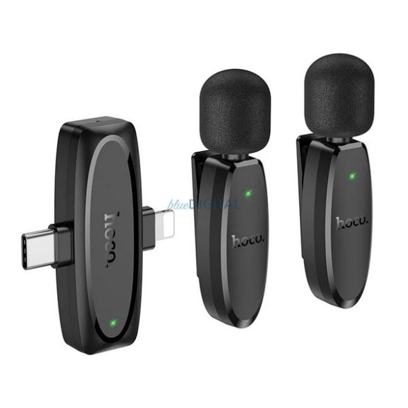 HOCO L15 2pcs microfon bluetooth (Type-C/Lightning, LAVALIER clip-on) NEGRU