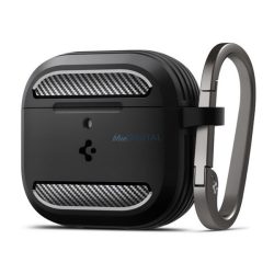   Carcasă din silicon SPIGEN RUGGED ARMOR (rezistentă la impact, carabină, model de carbon) BLACK Apple AirPods 4