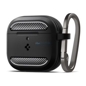 Carcasă din silicon SPIGEN RUGGED ARMOR (rezistentă la impact, carabină, model de carbon) BLACK Apple AirPods 4