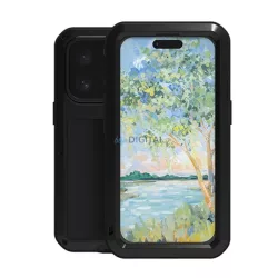   HUSĂ! - LOVE MEI Apărător puternic de protecție a ecranului telefonului (cadru metalic, rezistent la șocuri, rezistent la praf + sticlă de protecție a ecranului) BLACK Apple iPhone 16 Pro