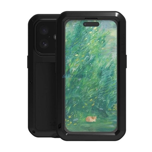 LOVE MEI Apărător puternic protector de telefon (cadru metalic, rezistent la șocuri, rezistent la praf + ecran protector de sticlă) BLACK Apple iPhone 16