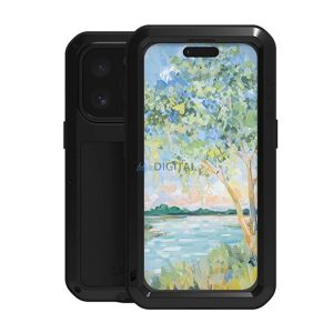 LOVE MEI Apărător puternic protector de telefon (cadru metalic, rezistent la șocuri, rezistent la praf + ecran protector de sticlă) BLACK Apple iPhone 16 Pro Max